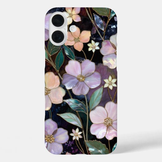 Étui iPhone Fleur Florale Sombre Élégant Or (Verso)