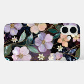 Étui iPhone Fleur Florale Sombre Élégant Or (Verso (horizontal))