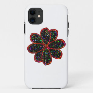 Étui iPhone Fleur Pailletée Noir et Rouge