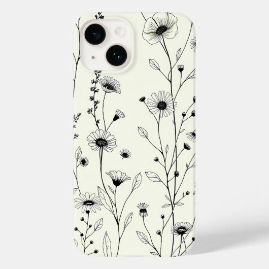 Étui iPhone Fleurs Crème et Ligne Noire (Verso)