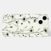 Étui iPhone Fleurs Crème et Ligne Noire (Verso (horizontal))