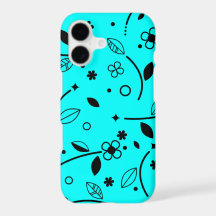 Étui iPhone Floral Art Linéaire Turquoise Rétro No