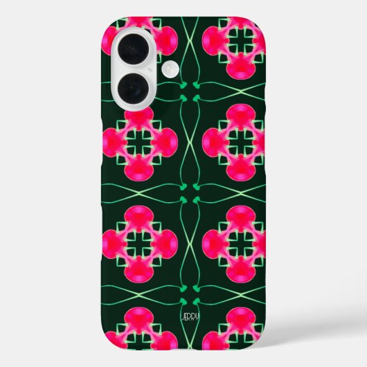 Étui iPhone floral rose et vert avec nom (Verso)