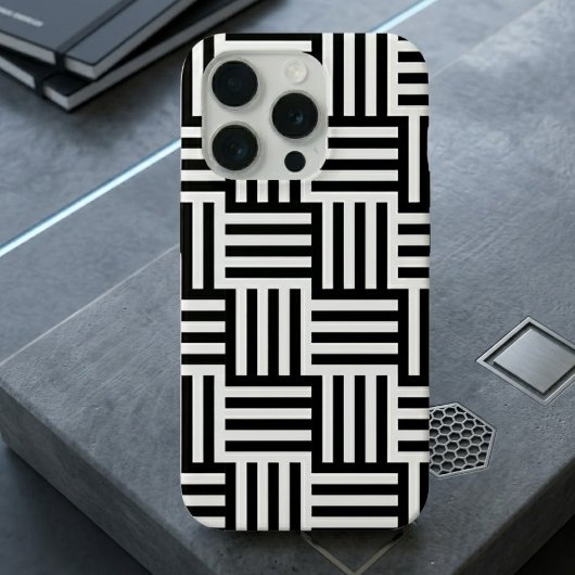 Étui iPhone géométrique noir et blanc moderne 