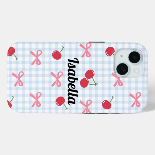 Étui iPhone Gingham Coquette Bow Cherry (Verso (horizontal))