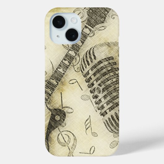 Étui iPhone Guitare et Microphone Grunge Vintage (Verso)