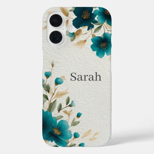 Étui iPhone / iPad Fleurs de Teal foncé & Feuilles (Verso)
