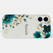 Étui iPhone / iPad Fleurs de Teal foncé & Feuilles (Verso (horizontal))