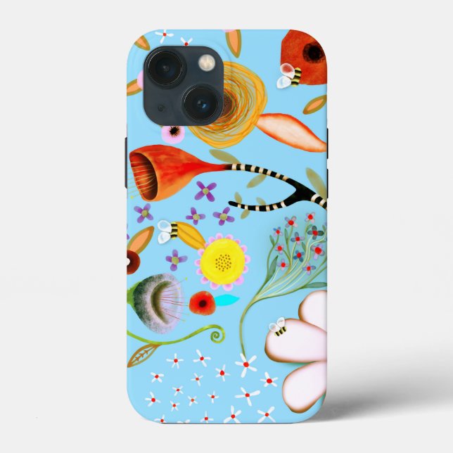 Étui iPhone / iPad floral turquoise (Verso)