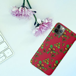 Coque iPhone Joli Doodle Rouge Motif Floral