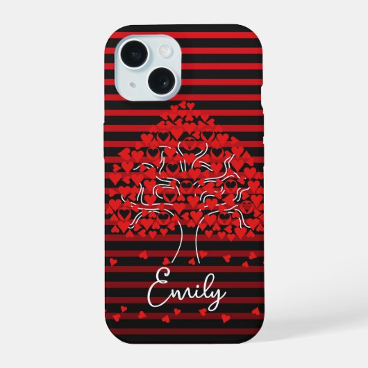 Étui iPhone Love Tree Rayure Rouge Noir (Verso)
