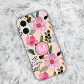 Étui iPhone monogramme bohème fleur rose