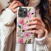 Étui iPhone monogramme bohème fleur rose