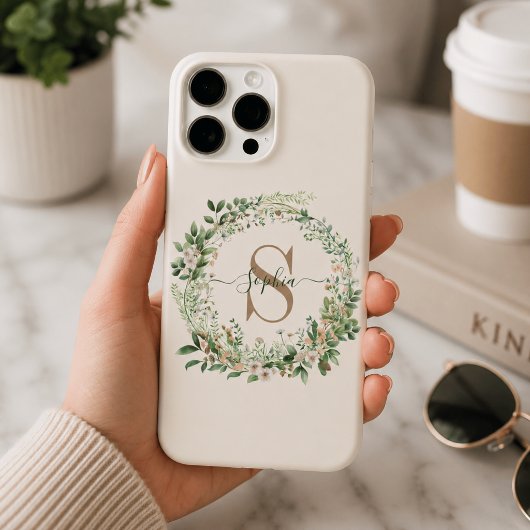 Étui iPhone Monogramme Botanique Élégant avec Nom