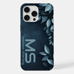 Étui iPhone Monogramme Feuilles Botaniques Navy Fo