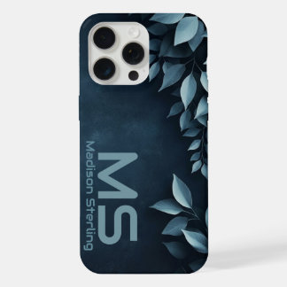 Étui iPhone Monogramme Feuilles Botaniques Navy Fo