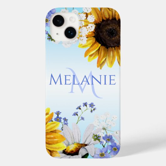 Étui iPhone Monogramme Fleurs Sauvages Aquarelle (Verso)