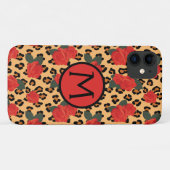 Étui iPhone Monogramme Tatouage Imprimé Léopard & (Dos (Horizontal))
