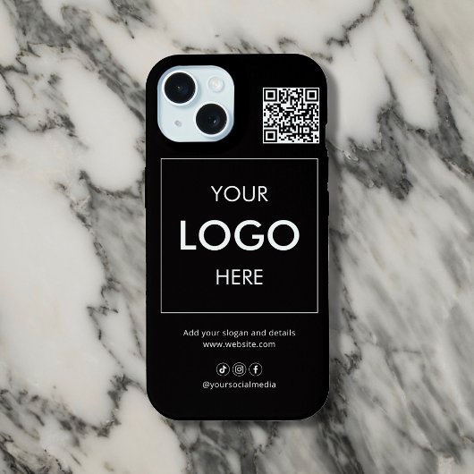 Étui iPhone noir avec code QR de l'entreprise et l