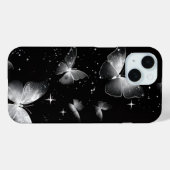 Étui iPhone noir papillons blancs lumineux (Verso (horizontal))