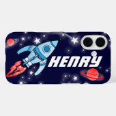 Étui iphone nom personnalisé marine spatiale fusée (Verso (horizontal))