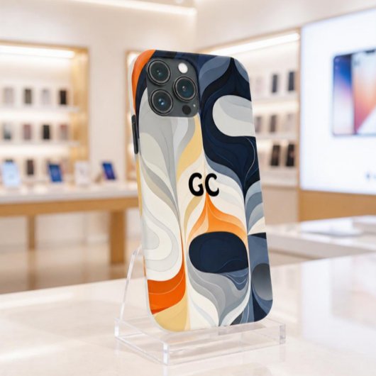 Étui IPhone Orange Rétro Noir et Gris