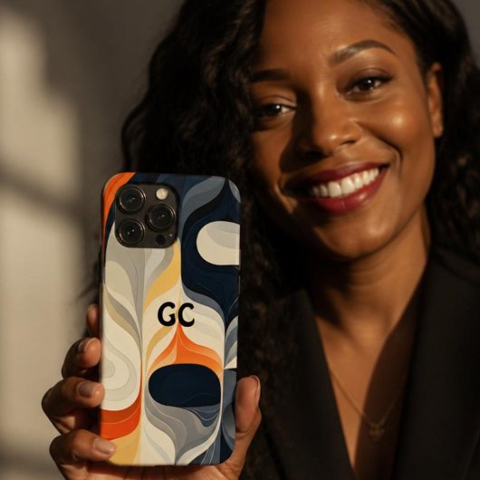 Étui IPhone Orange Rétro Noir et Gris