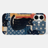 Étui iPhone Patchwork Chats Noirs Japonais Mignons (Verso (horizontal))