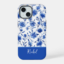 Étui iPhone personnalisé à motif floral bleu