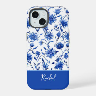 Étui iPhone personnalisé à motif floral bleu