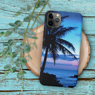 Coque iPhone Plage de l'île tropicale Océan bleu rose coucher d