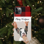 Coque iPhone Red Buffalo Plaid & Joyeux Woofmas With Chien Phot<br><div class="desc">Red Buffalo Plaid & Joyeux Woofmas Avec Photo Chien</div>