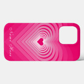Étui iPhone rose avec cœurs et nom personnalisé (Verso (horizontal))