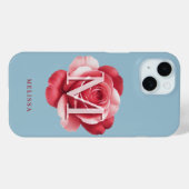 Étui iPhone Rose Initiale Personnalisée | Fleur Mo (Verso (horizontal))