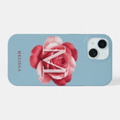Étui iPhone Rose Initiale Personnalisée | Fleur Mo (Verso Horizontal)