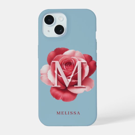 Étui iPhone Rose Initiale Personnalisée | Fleur Mo (Verso)