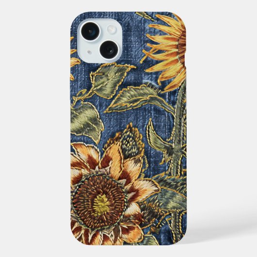 Étui iPhone Rustique Moderne Tournesol et Denim (Verso)