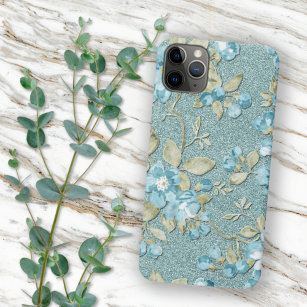 Etui iPhone 13 Pro Max Sage Green Seafoam Turquoise Blue Floral Art Aquar