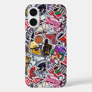 Étui iPhone Sticker Bomb Cartoon Collège Vintage