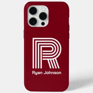 Étui moderne monogramme marron pour iPhone 15 Pro