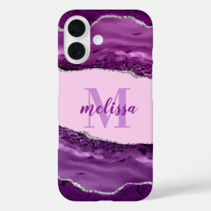 Étui monogrammé à agate violette avec paillettes d