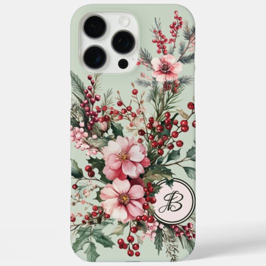 Étui monogrammé floral de Noël à l'aquarelle rose (Verso)