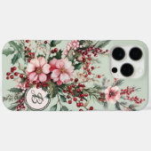 Étui monogrammé floral de Noël à l'aquarelle rose (Verso (horizontal))
