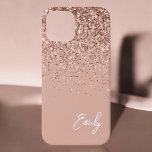 Étui Monogramme Pailleté Rose Doré Girly Blush-M<br><div class="desc">Rose Doré Girly - Étui de Téléphone à Monogramme et Initiale en Métal Brossé avec Faux Paillettes et Glitter qui Dégouline. C'est le cadeau idéal pour un anniversaire des 16 ans, un mariage, une douche de mariée, un anniversaire de mariage, une baby shower ou une soirée d'enterrement de vie de...</div>