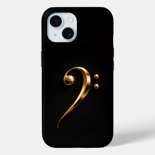 Étui Noir 4 Luxe pour iPhone 15, Clé de Sol Dorée (Verso)