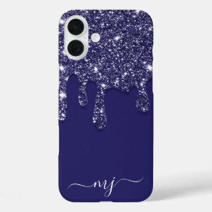 Étui personnalisé Monogramme à paillettes bleu mar