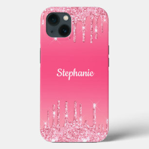 Étui personnalisé rose scintillant à paillettes te