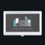 Étui Pour Cartes De Visite Bleu géométrique et gris d'architecte<br><div class="desc">Porte-cartes de carte de visite pour un architecte dans bleu et gris-foncé avec un dessin géométrique élégant et moderne.</div>