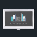 Étui Pour Cartes De Visite Bleu géométrique et gris d'architecte<br><div class="desc">Porte-cartes de carte de visite pour un architecte dans bleu et gris-foncé avec un dessin géométrique élégant et moderne.</div>