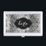 Étui Pour Cartes De Visite Boule Disco noir & blanc Parties scintillant Accen<br><div class="desc">Élégante impression de texture de parties scintillant disco noir et blanc avec des accents monogrammes et noirs.</div>
